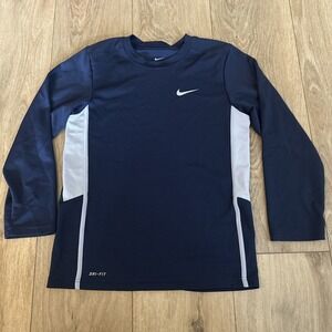 Nike‎ Dri Fit Boys Long Sleeve Navy Blue Performance Shirt Small (8-10yrs)